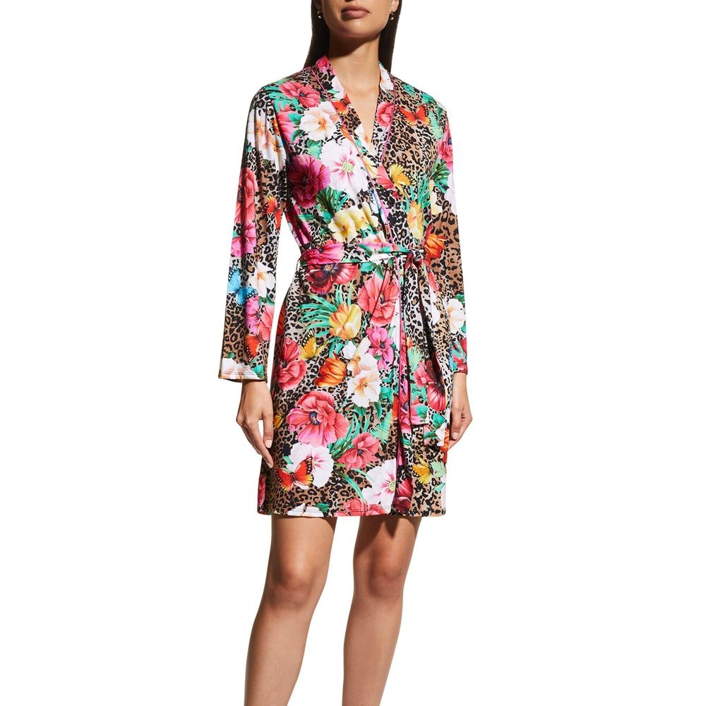 Johnny Was Sandra Sleep Robe Leopard Home Lounge Pj Flower Sleepwear Large NEW